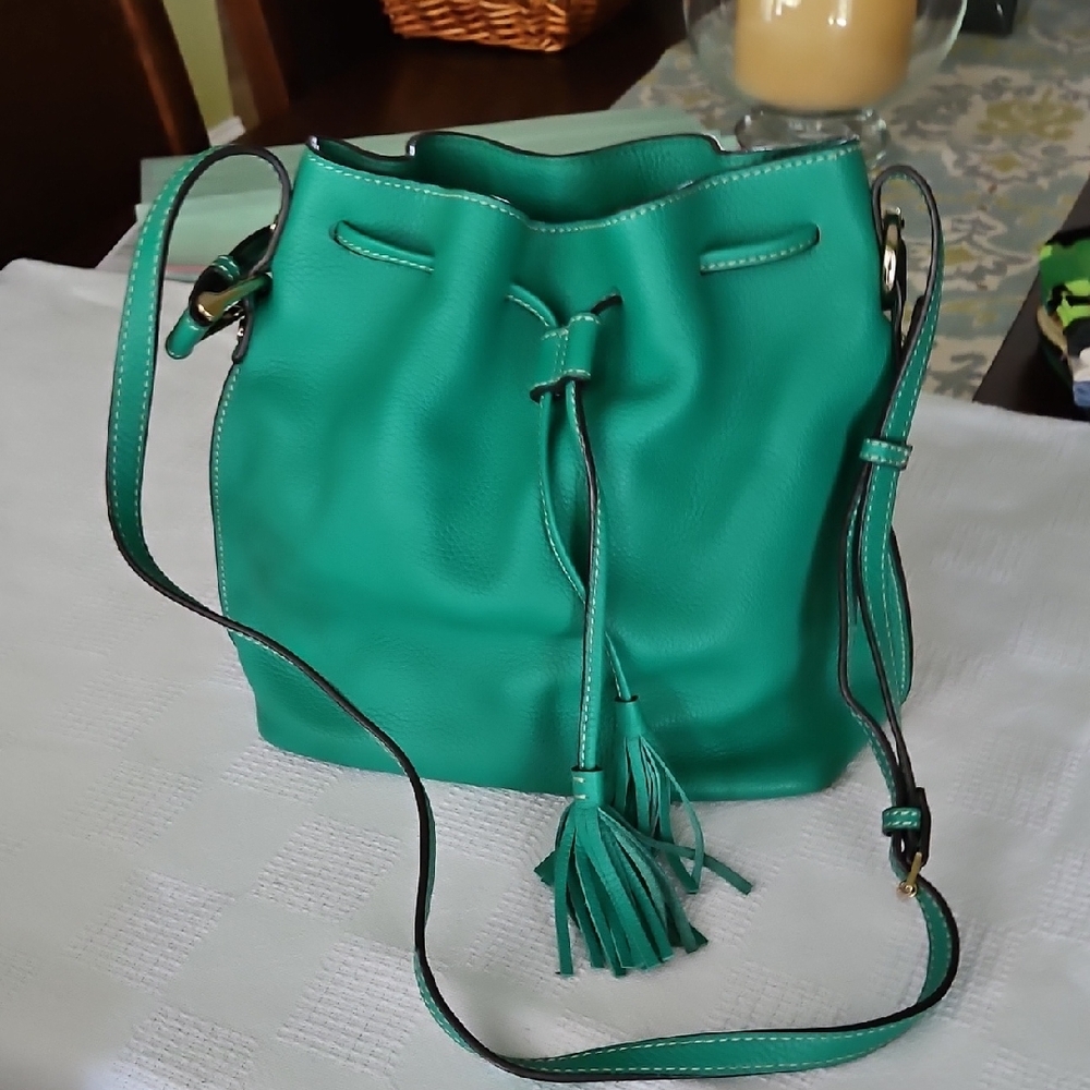 Boden Spring Green Pebble Leather Drawstring Shoulder And/Or Crossbody